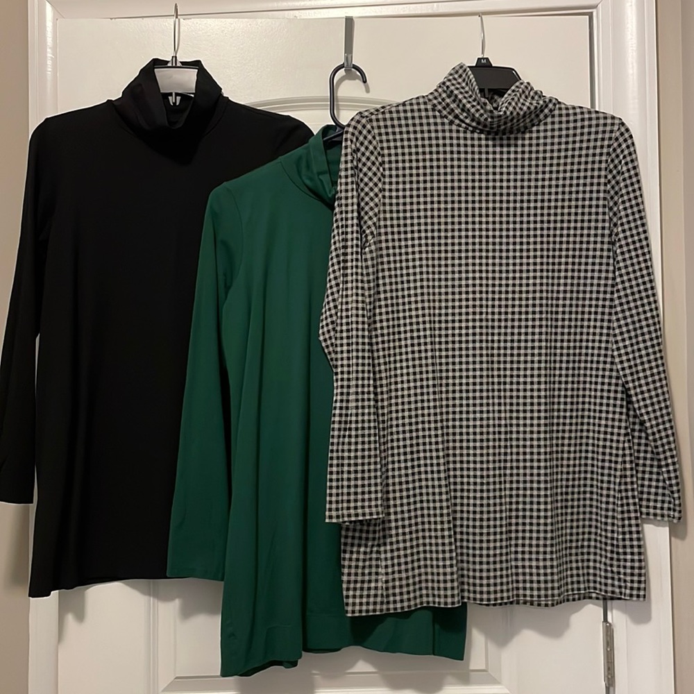 Set of 3 J Jill luxe supima turtleneck tunic black green black gray checkered
